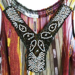 Maurices Womans Beaded Tank Top Brown Orange Green